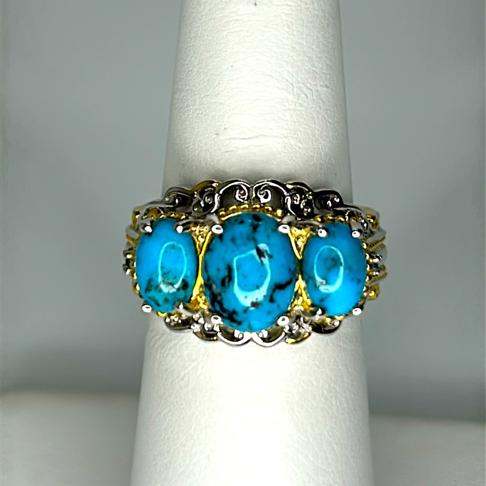 NWOT Gems en Vogue Sterling Turquoise Blue Topaz 18K Gold Accent Designer Ring